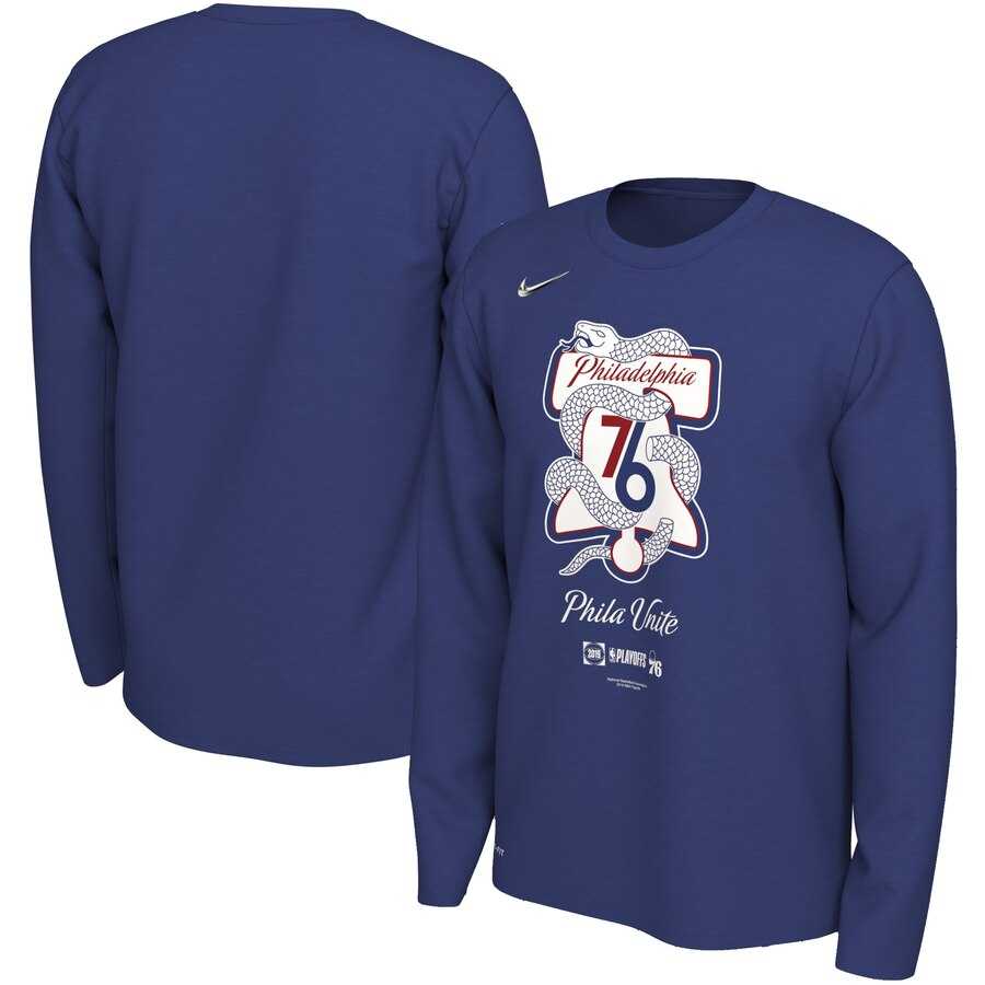 Philadelphia 76ers Nike 2019 NBA Playoffs Bound Team Mantra Dri FIT Long Sleeve T-Shirt Blue,We sell and wholesale Philadelphia 76ers Nike 2019 NBA Playoffs Bound Team Mantra Dri FIT Long Sleeve T-Shirt Blue on line form chian!